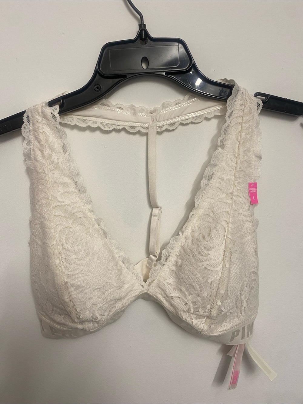 PINK Victoria's Secret Lace Plunge Bralette in Cream
